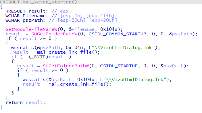 Code to create LNK file in the startup folder